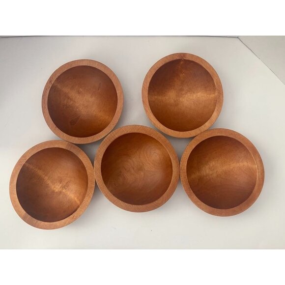 BARIBOCRAFT Canada Wooden Salad Bowls Vintage Set of 5 Hand Turned MCM New 6.5" - Picture 2 of 5